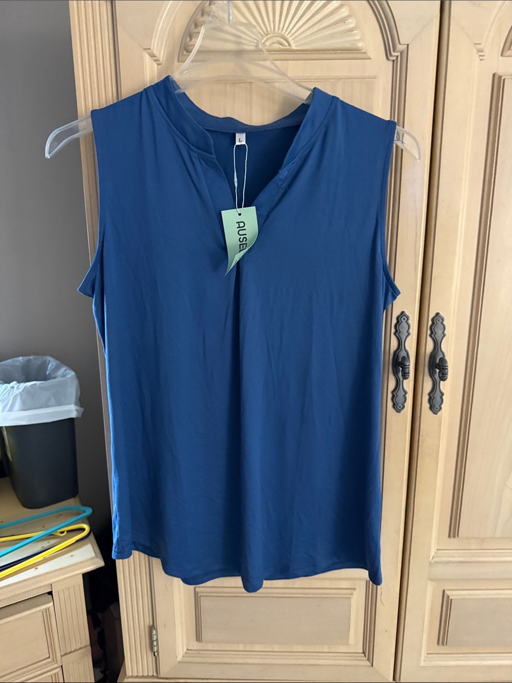 a new day Sleeveless Notch V-Neck Tank Top in Deep Blue